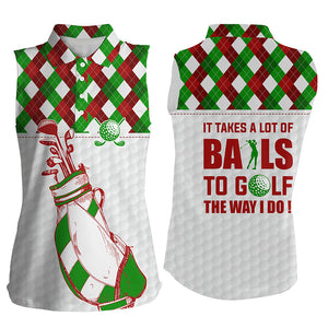 Women sleeveless polo shirts It takes a lot of balls to golf Christmas argyle pattern shirt for women NQS6583