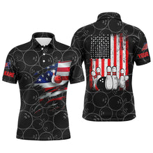 Load image into Gallery viewer, Black Bowling polo shirts for men custom name vintage American flag bowling jerseys NQS4549