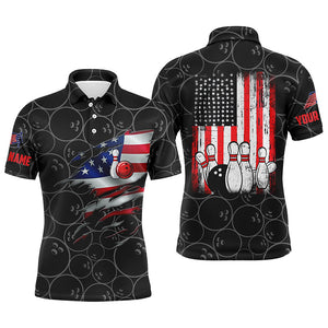 Black Bowling polo shirts for men custom name vintage American flag bowling jerseys NQS4549