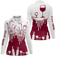 Load image into Gallery viewer, White and Red womens golf shirt Golf &amp; wine custom name womens golf polo shirts NQS7038