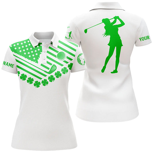 Womens golf polos shirts custom American flag green shamrock st patrick's day patriotic women golf top NQS7042