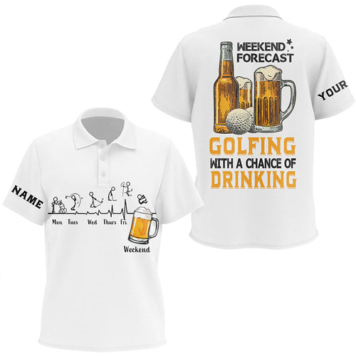 Funny Kid golf polos shirts custom white golf tops weekend forecast golfing with a chance of drinking NQS7043