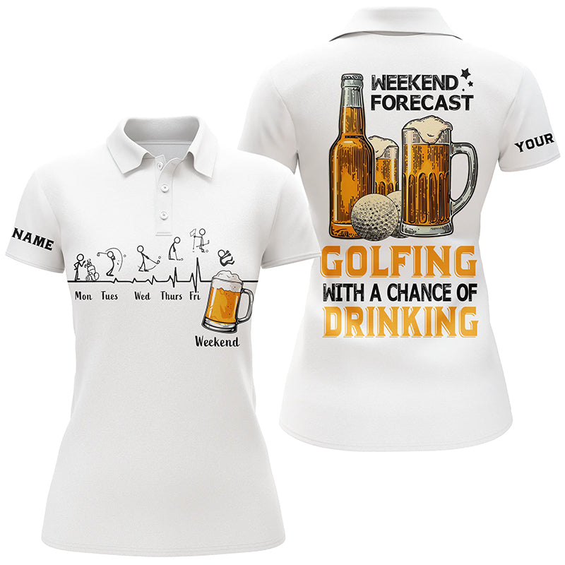 Funny Womens golf polos shirts custom golf tops weekend forecast golfing with a chance of drinking NQS7043