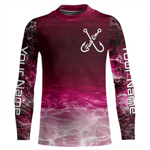 Load image into Gallery viewer, Fish on pink sea water camo Custom Name performance long sleeve fishing shirts uv protection NQS7040