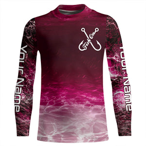 Fish on pink sea water camo Custom Name performance long sleeve fishing shirts uv protection NQS7040