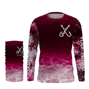 Fish on pink sea water camo Custom Name performance long sleeve fishing shirts uv protection NQS7040