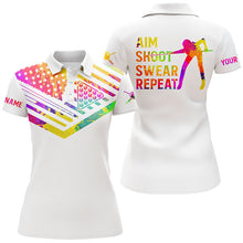 Load image into Gallery viewer, Billiards Polo Shirts for men, women watercolor American flag custom name aim shoot swear repeat NQS5239