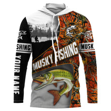Load image into Gallery viewer, Musky ( muskie) fishing camo Customize name long sleeves fishing shirts personalized fishing gift NQS847