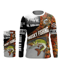 Load image into Gallery viewer, Musky ( muskie) fishing camo Customize name long sleeves fishing shirts personalized fishing gift NQS847