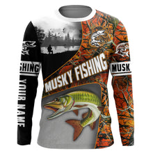 Load image into Gallery viewer, Musky ( muskie) fishing camo Customize name long sleeves fishing shirts personalized fishing gift NQS847