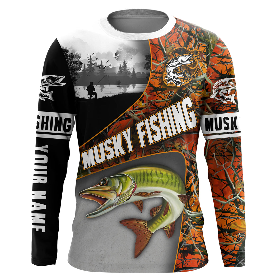 Musky ( muskie) fishing camo Customize name long sleeves fishing shirts personalized fishing gift NQS847