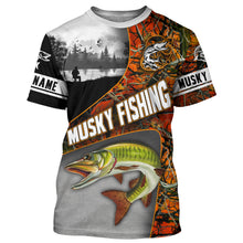 Load image into Gallery viewer, Musky ( muskie) fishing camo Customize name long sleeves fishing shirts personalized fishing gift NQS847