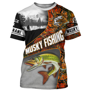 Musky ( muskie) fishing camo Customize name long sleeves fishing shirts personalized fishing gift NQS847