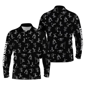 Men golf polo upf shirts custom name funny golf pattern, black polo shirt NQS4128