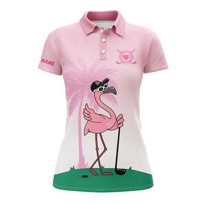 Pink Flamingo golf team Womens golf polo shirts custom name cool gift for female golfers NQS4129