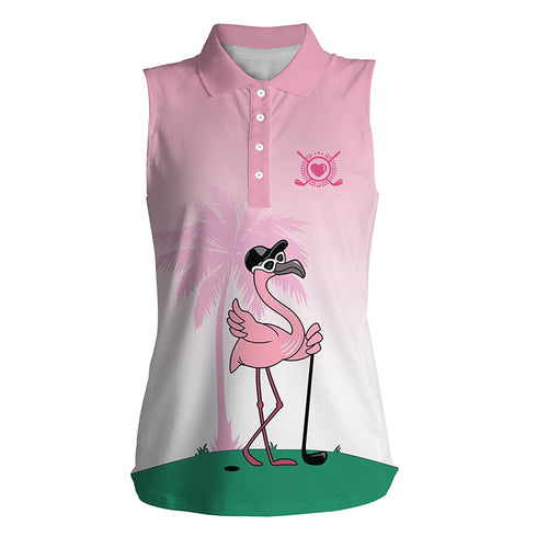 Pink Flamingo golf team Womens sleeveless polo shirts - cool gift for female golfers NQS4129