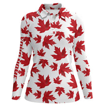 Load image into Gallery viewer, Women golf polo shirt custom patriot golf tops Red Canada maple leaf pattern team golf polo shirts NQS6600