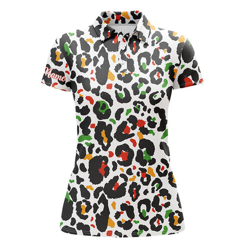 Kwanzaa pattern with colored leopard custom Womens golf polo shirts, team golf shirt golfing gifts NQS4338