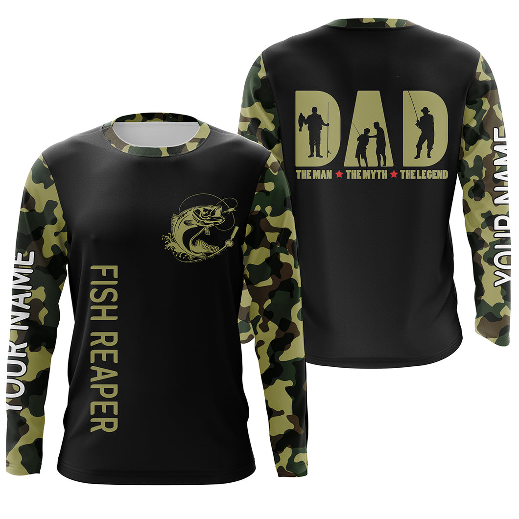 Dad The man, the myth, the legend camo Bass fishing shirts custom sun protection fishing gift for dad NQS1166