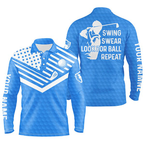 Swing swear look for ball repeat American flag custom name team golf polo shirts | Blue NQS4344
