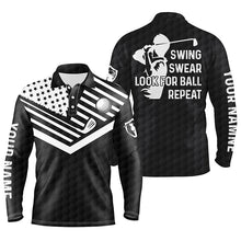 Load image into Gallery viewer, Swing swear look for ball repeat American flag custom name team golf polo shirts | Black NQS4344