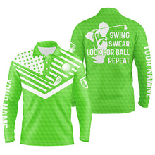 Load image into Gallery viewer, Swing swear look for ball repeat American flag custom name team golf polo shirts | Green NQS4344