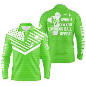 Swing swear look for ball repeat American flag custom name team golf polo shirts | Green NQS4344