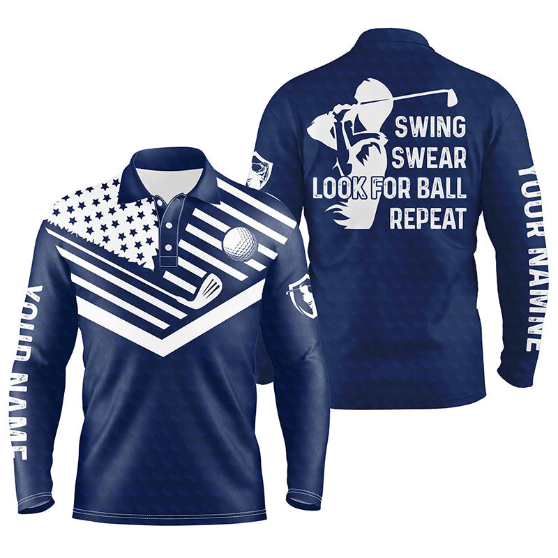 Swing swear look for ball repeat American flag custom name team golf polo shirts | Navy Blue NQS4344