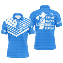 Load image into Gallery viewer, Swing swear look for ball repeat American flag custom name team golf polo shirts | Blue NQS4344