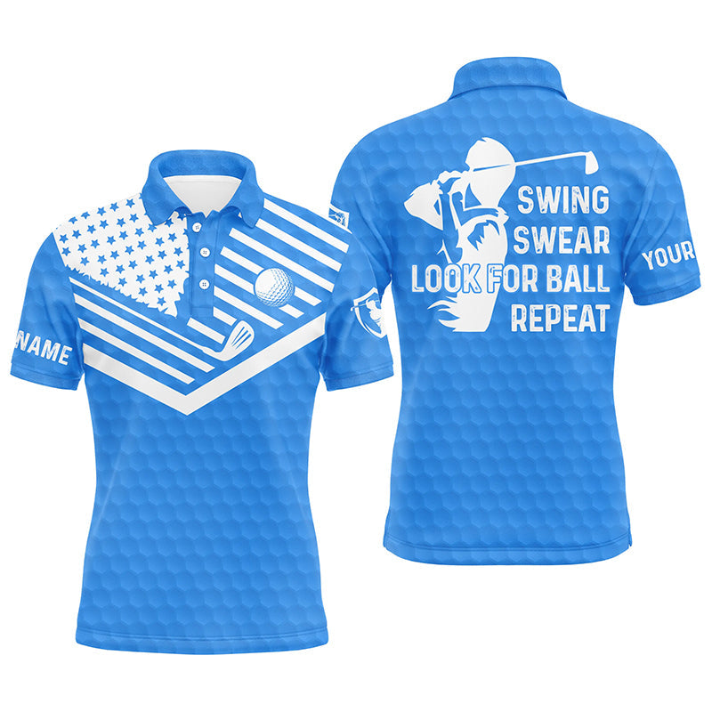 Swing swear look for ball repeat American flag custom name team golf polo shirts | Blue NQS4344