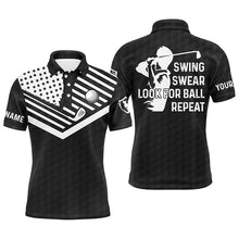 Load image into Gallery viewer, Swing swear look for ball repeat American flag custom name team golf polo shirts | Black NQS4344