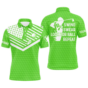 Swing swear look for ball repeat American flag custom name team golf polo shirts | Green NQS4344