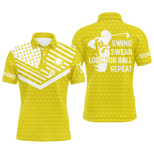 Swing swear look for ball repeat American flag custom name team golf polo shirts | Yellow NQS4344