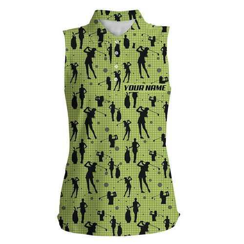 Womens sleeveless polo shirt custom name green ladies golf pattern, golf attire for women NQS6865