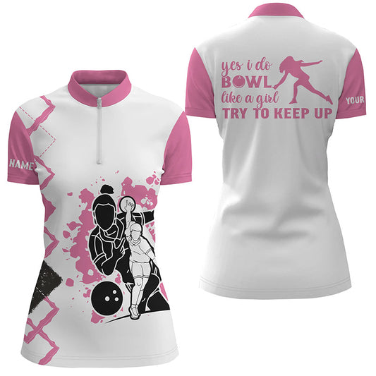 Custom pink bowling shirt for women – personalized team jersey front view