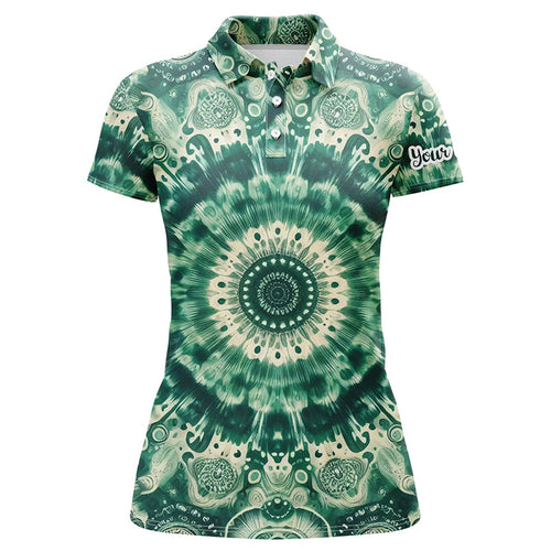 Womens golf polos shirts custom womens golf tops green tie dye pattern, ladies golf polo NQS7047