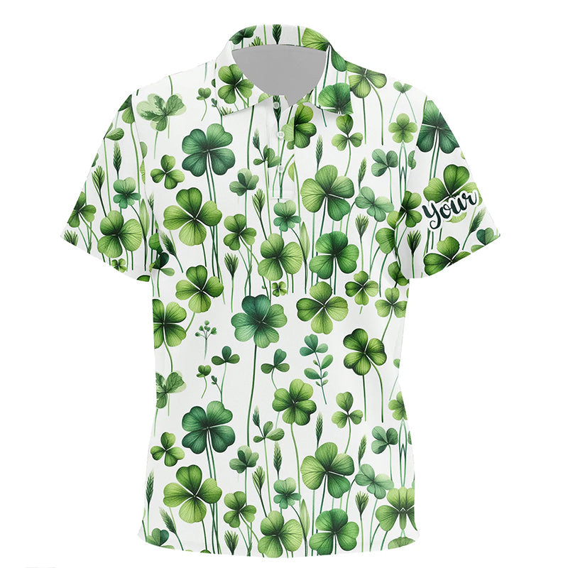 Kid golf polos shirts custom Green clover St Patrick's Day pattern golf polos shirt for Kid NQS7048