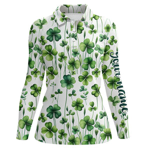 Womens golf polos shirts Green clover St Patrick's Day pattern golf shirts custom team golf polos NQS7048
