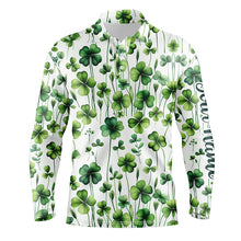 Load image into Gallery viewer, Mens golf polo shirts Green clover St Patrick&#39;s Day pattern golf shirts custom team golf polos NQS7048