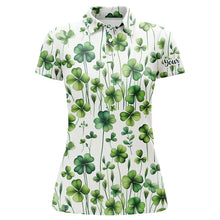 Load image into Gallery viewer, Womens golf polos shirts Green clover St Patrick&#39;s Day pattern golf shirts custom team golf polos NQS7048
