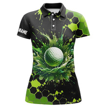 Load image into Gallery viewer, Womens golf polo shirts custom black and green watercolor ladies golf tops, gift for golf lovers NQS7292