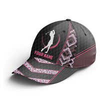 Load image into Gallery viewer, Black &amp; pink leopard pattern golf hat custom name baseball golf cap hat, golfer gifts NQS3476