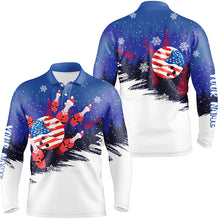 Load image into Gallery viewer, Mens Bowling Polo Shirts Custom Christmas Bowling Santa pins American Flag team mens blue Jerseys NQS6614