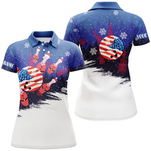 Load image into Gallery viewer, Womens Bowling Polo Shirts Custom Christmas Bowling Santa pins American Flag team Ladies blue Jersey NQS6614