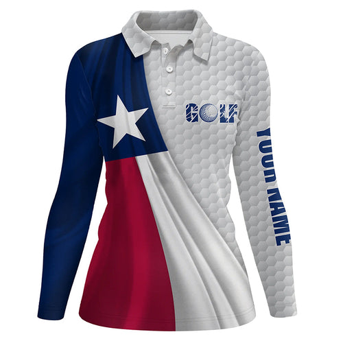 Texas flag white golf ball skin Womens golf polo shirts custom name patriotic golf tops for women NQS6867