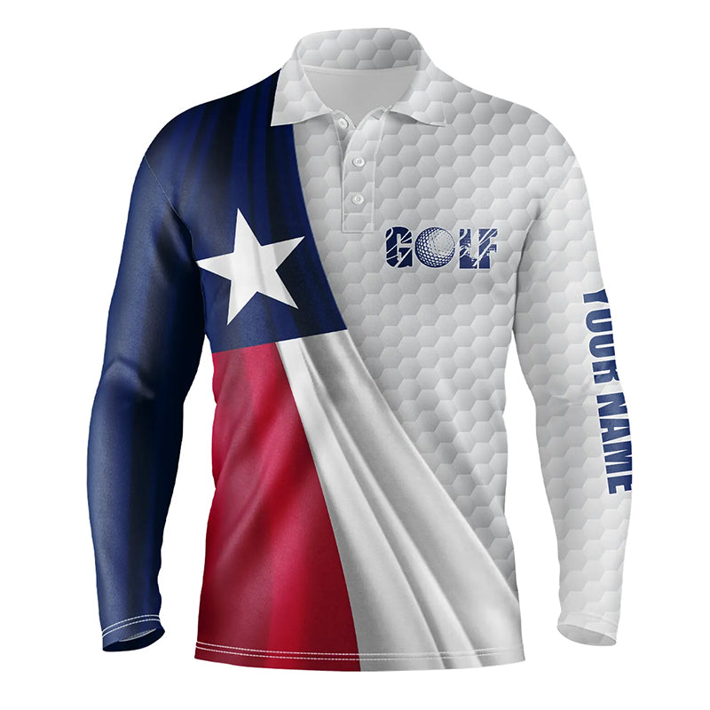 Texas flag white golf ball skin Mens golf polo shirts custom name patriotic golf tops for mens NQS6867