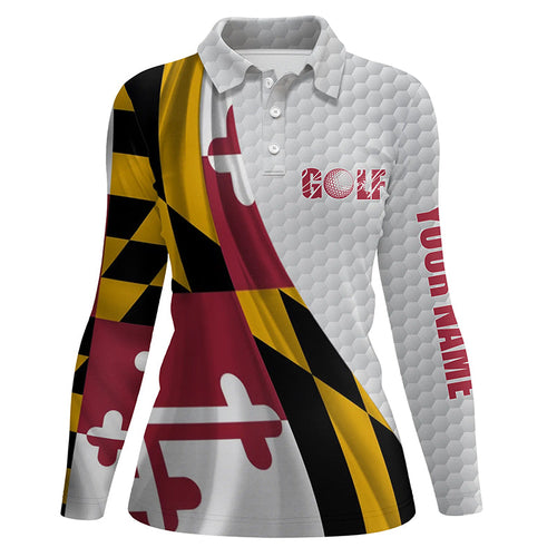 Maryland flag white golf ball skin Womens golf polo shirts custom name patriotic golf tops for women NQS6868