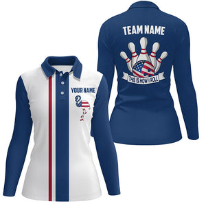 Red white and blue Retro Bowling Polo shirt For women custom American flag flamingo bowling jerseys NQS6872