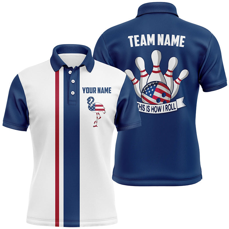 Red white and blue Retro Bowling Polo Shirts For Men custom American flag flamingo bowling jerseys NQS6872