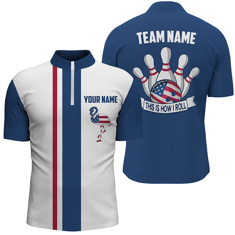 Red white blue Retro Bowling Quarter Zip shirt For Men custom American flag flamingo bowling jerseys NQS6872